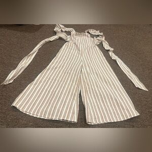 SHEIN Brown Cream S Striped Fabric Jumper Sz 4 romper open tie back sleeveless